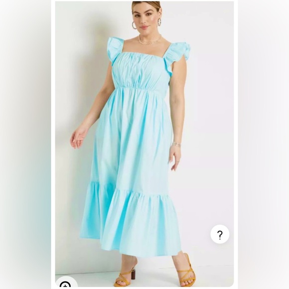 Eloquii Light Blue Flutter Sleeve Dress Smocked Back Tiered with Pockets - Picture 1 of 3